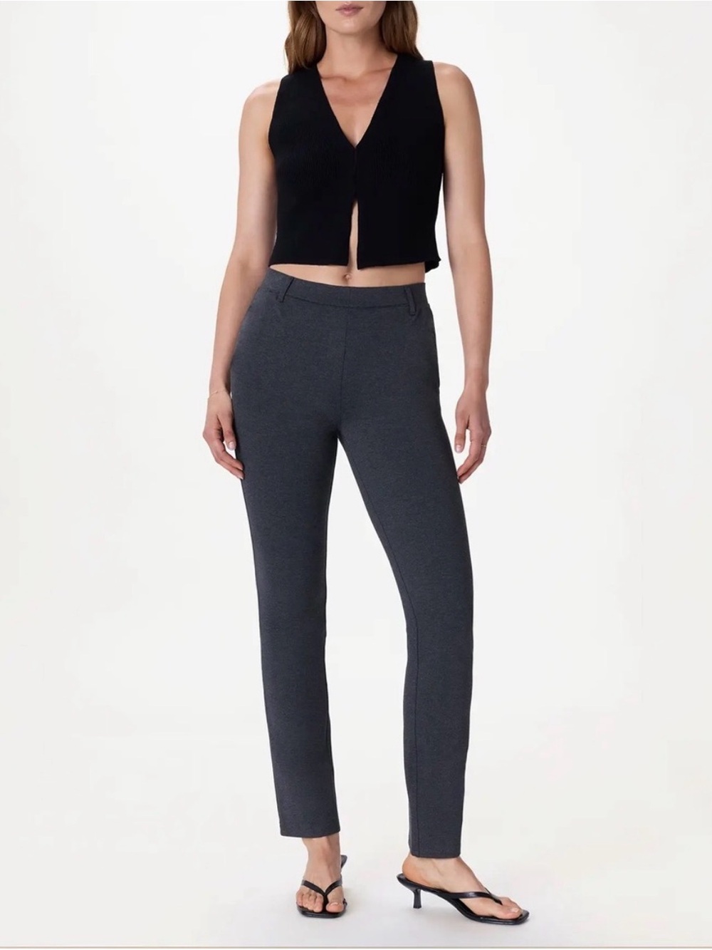 Quince Ultra Stretch Ponte Straight Leg Pants Charcoal Grey Size Medium Petite